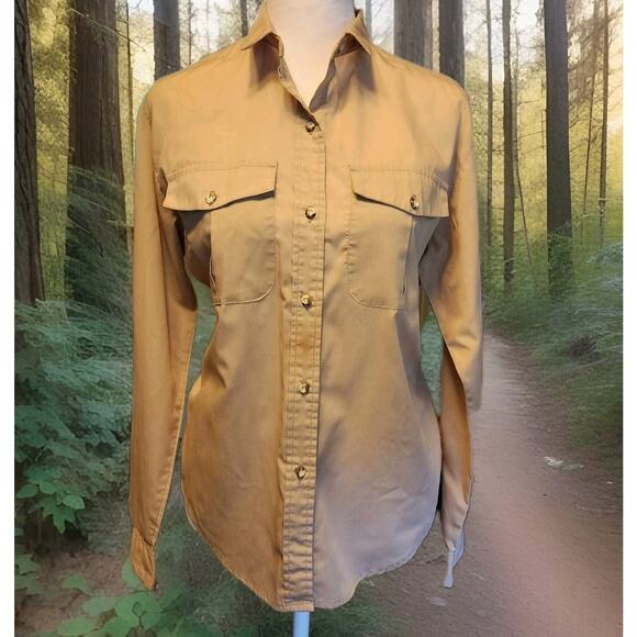 Movie Star Brand Tan Button Down Safari Style Camp Shirt L/S Junior's Size 9 - Picture 2 of 7